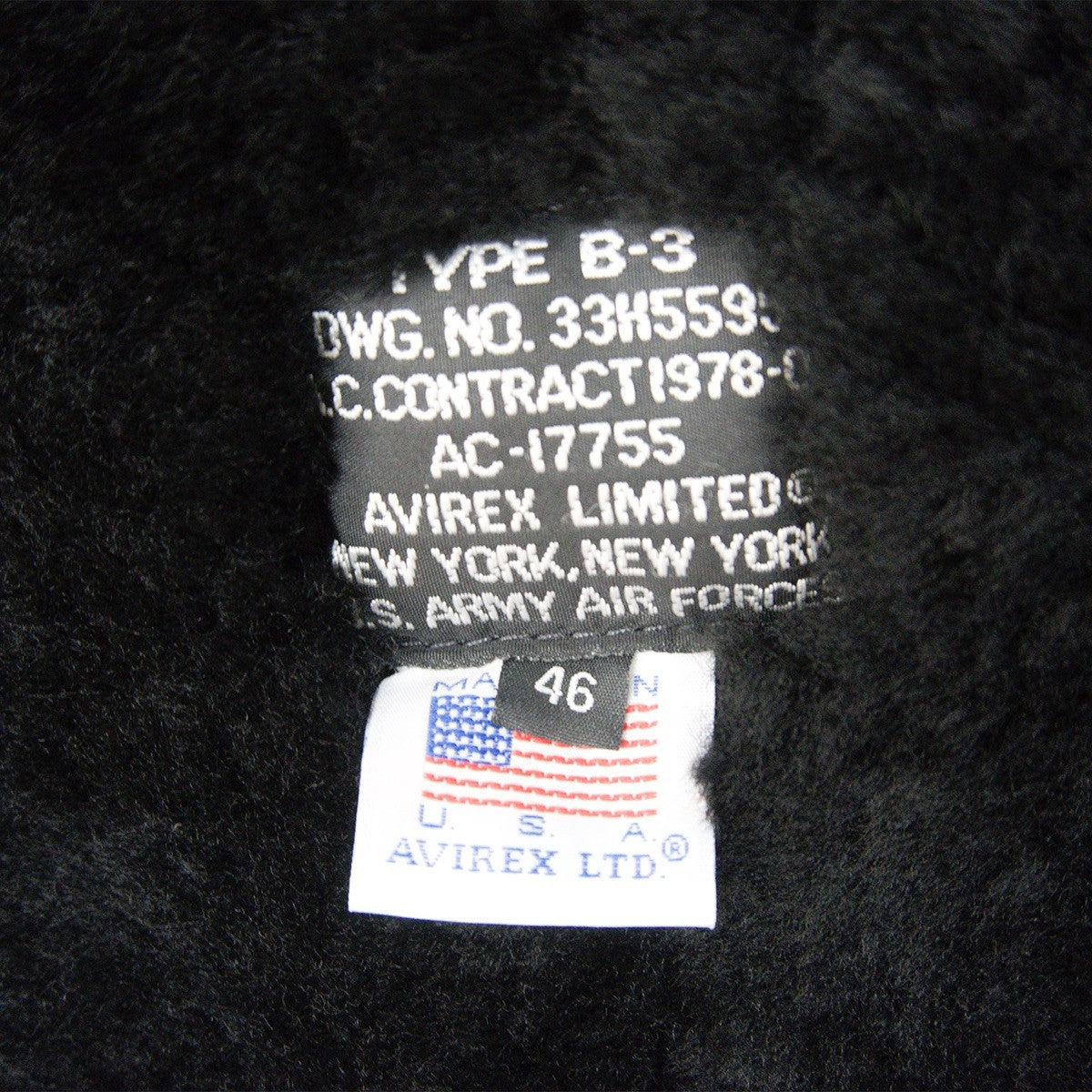 AVIREX B-3 Mouton Sheepskin Bomber Jacket Size 46