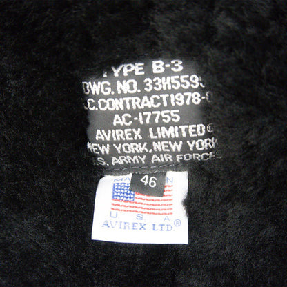 AVIREX B-3 Mouton Sheepskin Bomber Jacket Size 46
