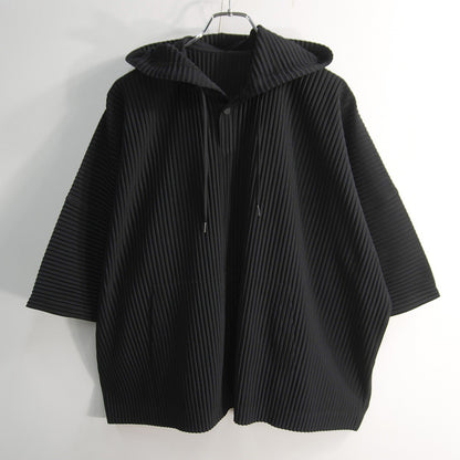 HOMME PLISSE ISSEY MIYAKE Black Pleated Hoodie Size 2