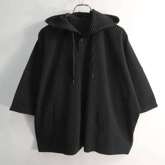 HOMME PLISSE ISSEY MIYAKE Black Pleated Hoodie Size 2