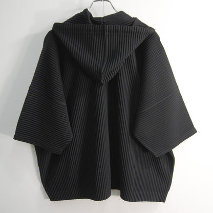 HOMME PLISSE ISSEY MIYAKE Black Pleated Hoodie Size 2