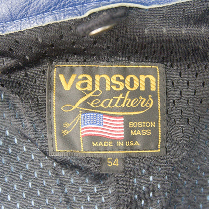 VANSON MANX Blue Leather Riders Jacket Size 54