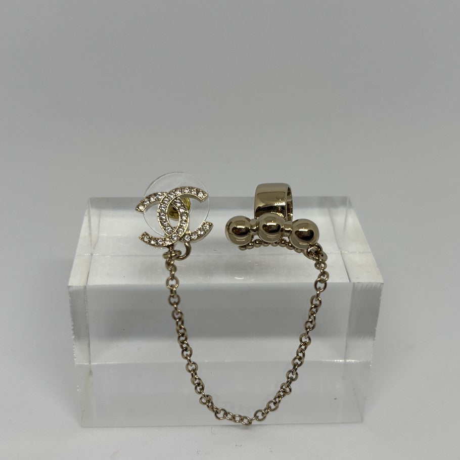 CHANEL CC Mark Rhinestone Earrings Gold Size ONE SIZE