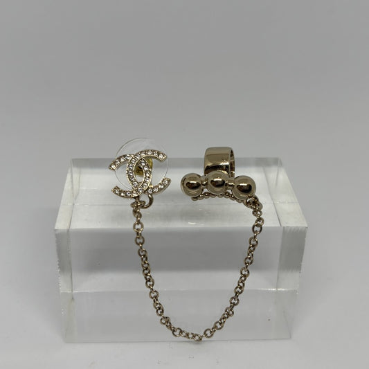 CHANEL CC Mark Rhinestone Earrings Gold Size ONE SIZE