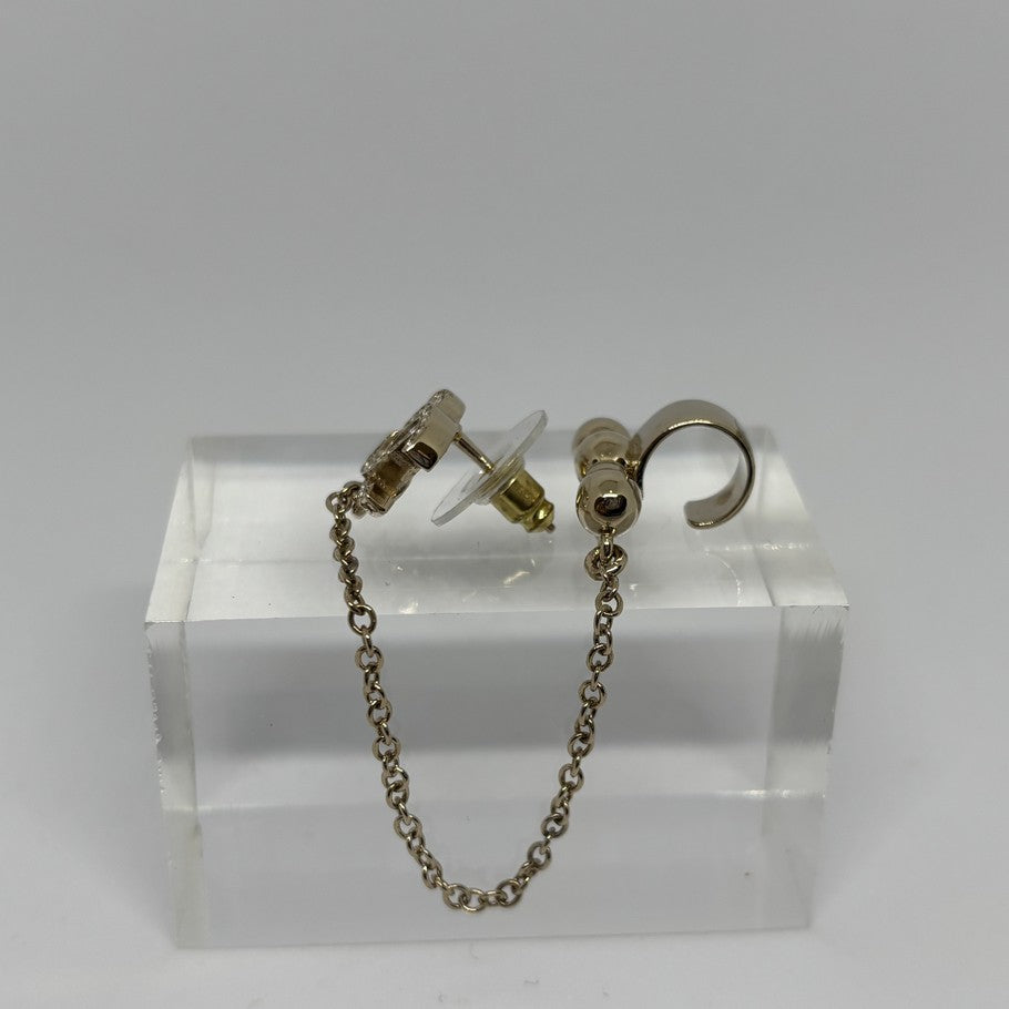CHANEL CC Mark Rhinestone Earrings Gold Size ONE SIZE