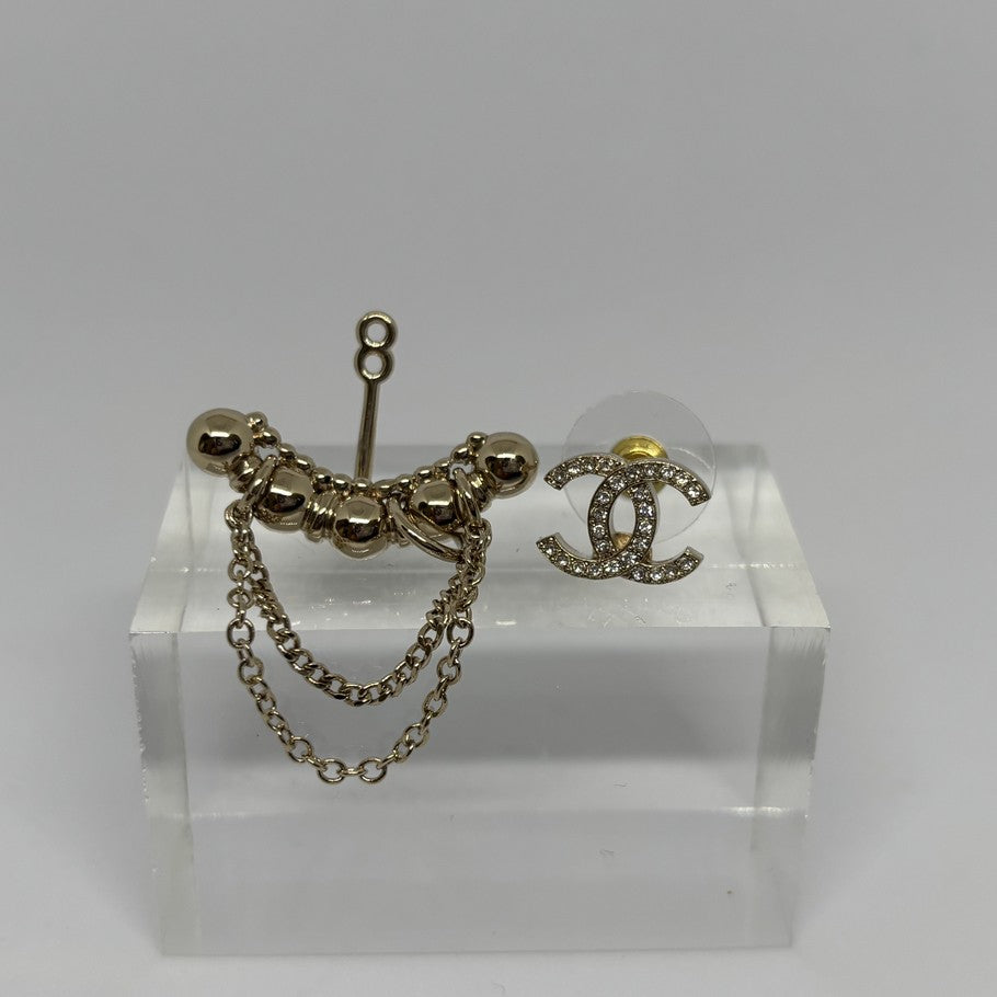 CHANEL CC Mark Rhinestone Earrings Gold Size ONE SIZE