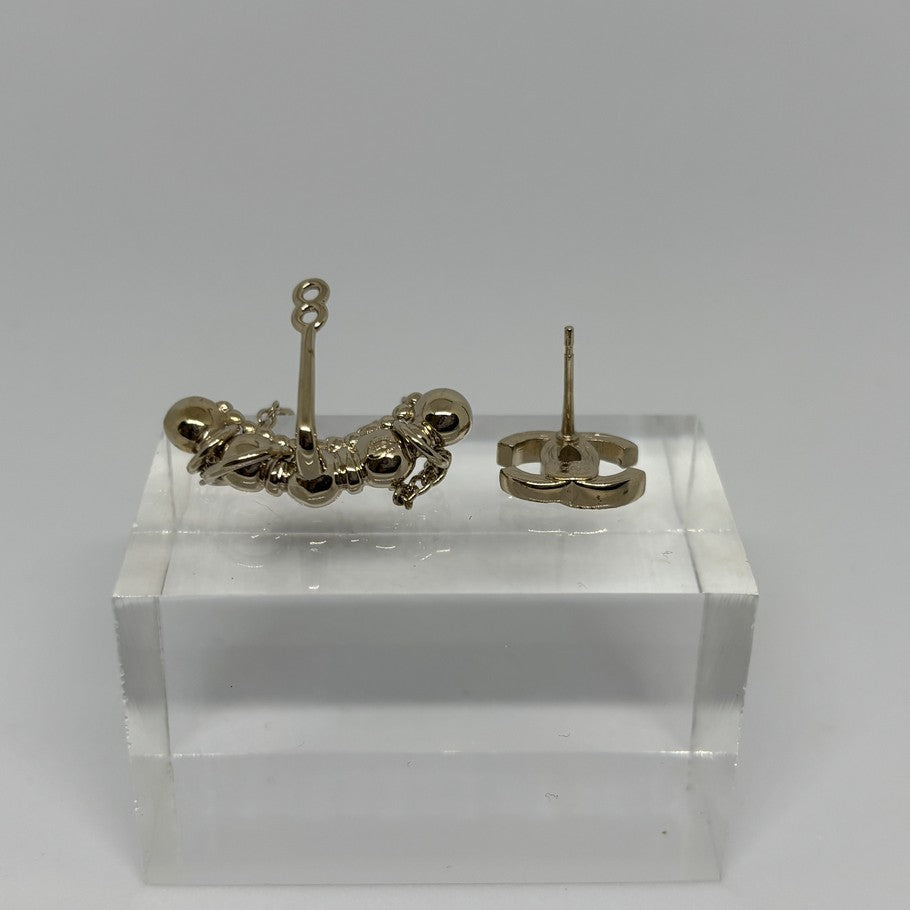 CHANEL CC Mark Rhinestone Earrings Gold Size ONE SIZE