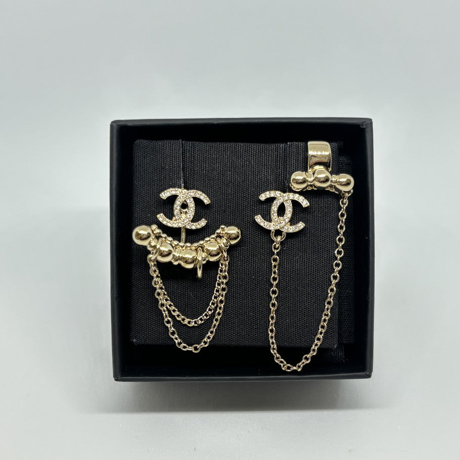 CHANEL CC Mark Rhinestone Earrings Gold Size ONE SIZE