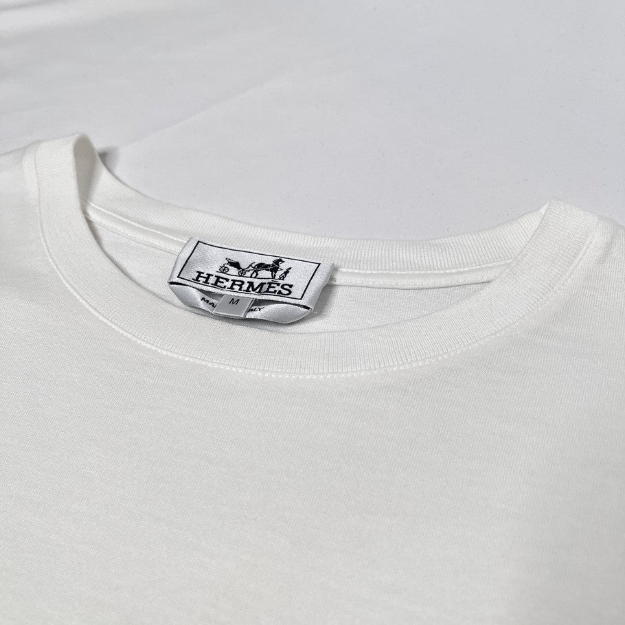HERMES Printed Stripe Pocket Cotton T-Shirt White Size M