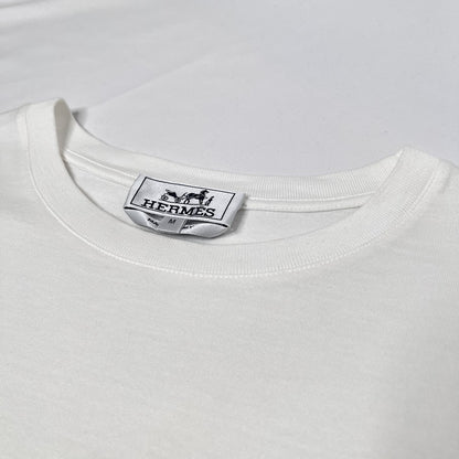 HERMES Printed Stripe Pocket Cotton T-Shirt White Size M