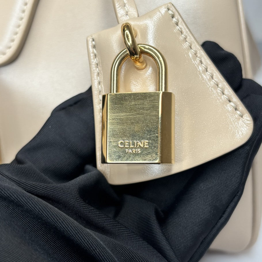 CELINE 16 Small 2-Way Leather Bag Beige Size ONE SIZE