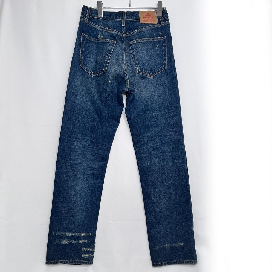 PRADA Washed Distressed Denim Jeans Navy Size 29