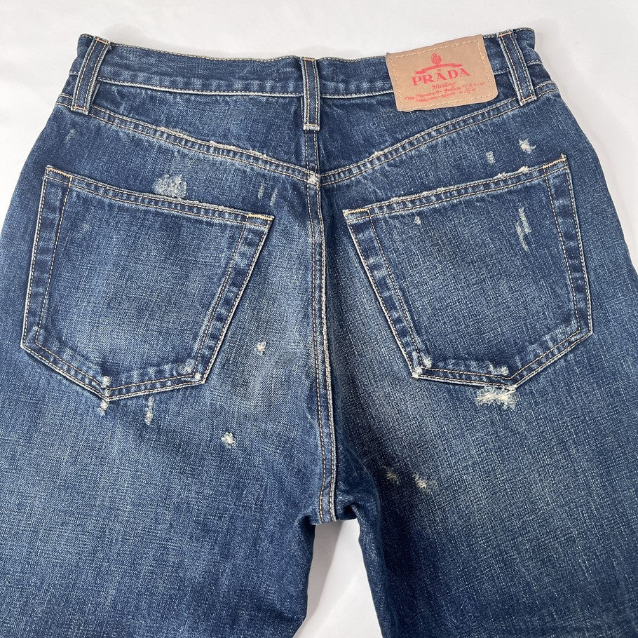 PRADA Washed Distressed Denim Jeans Navy Size 29