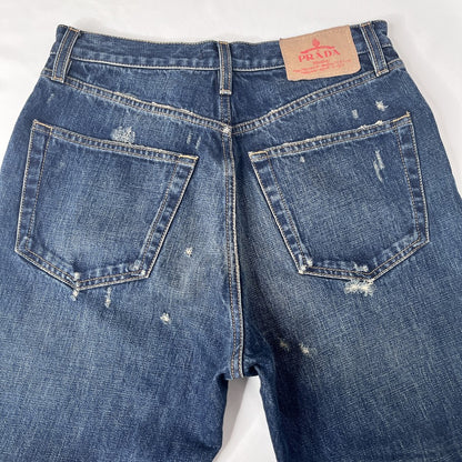 PRADA Washed Distressed Denim Jeans Navy Size 29