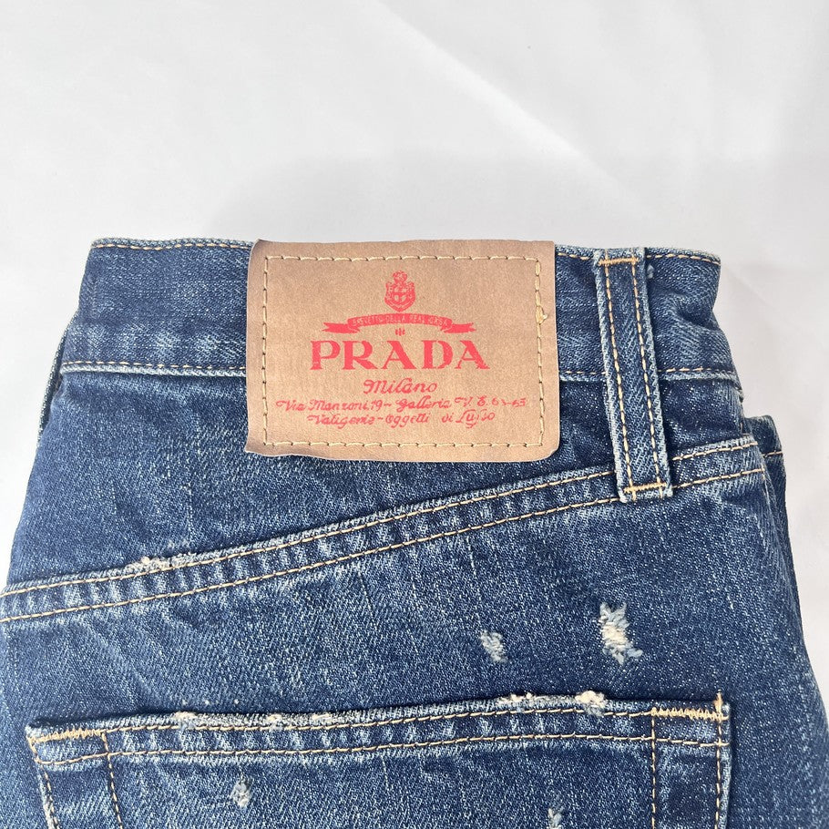 PRADA Washed Distressed Denim Jeans Navy Size 29