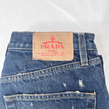 PRADA Washed Distressed Denim Jeans Navy Size 29