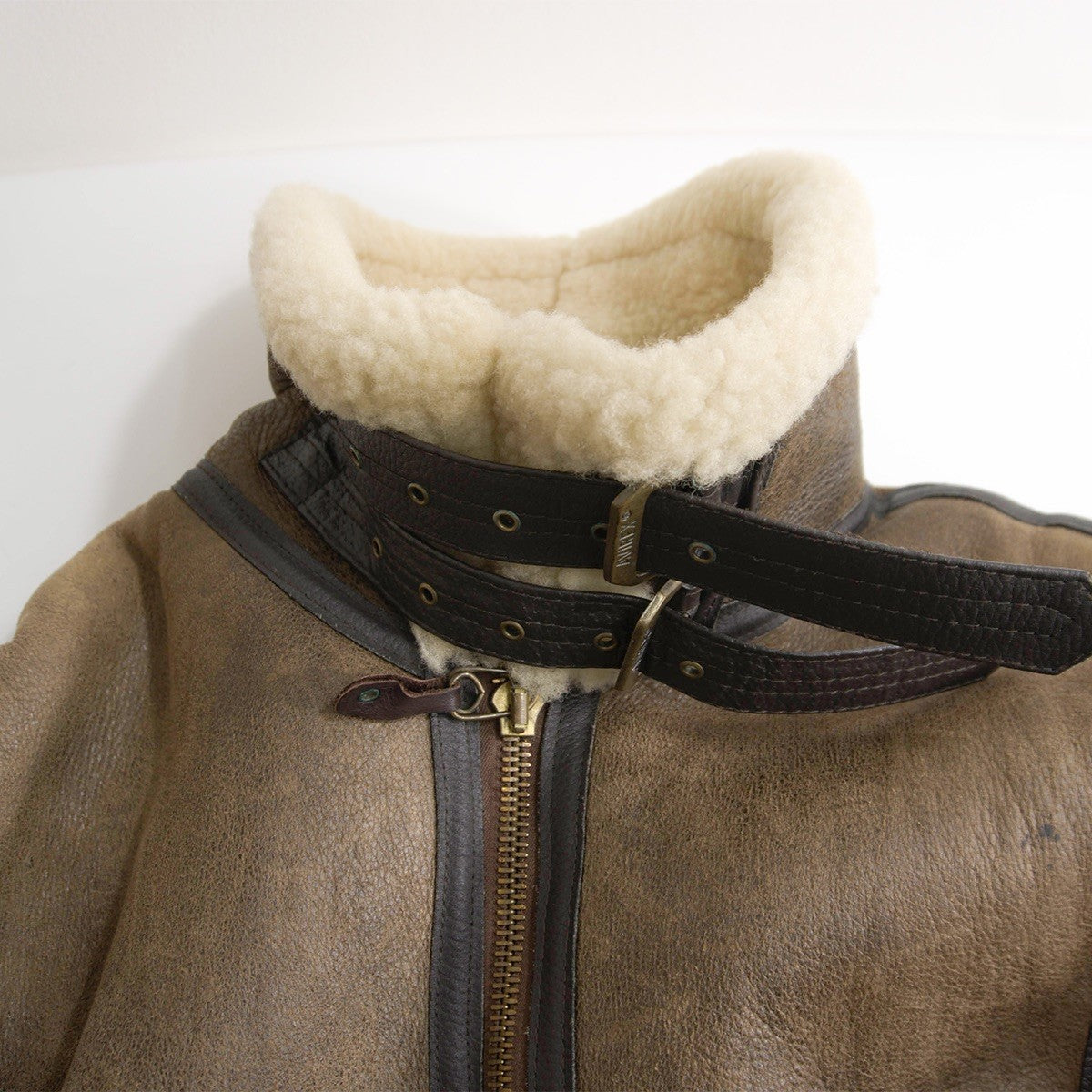 AVIREX Brown B-3 Mouton Sheepskin Bomber Jacket Size 38