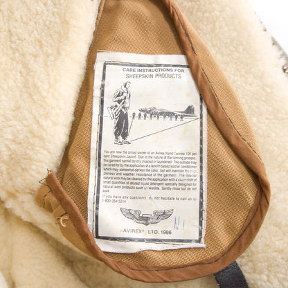 AVIREX Brown B-3 Mouton Sheepskin Bomber Jacket Size 38