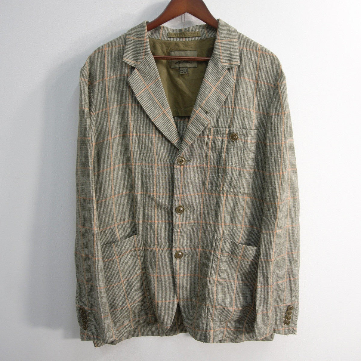 NIGEL CABOURN Linen Check Tailored Jacket Size 50