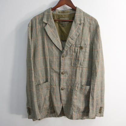 NIGEL CABOURN Linen Check Tailored Jacket Size 50
