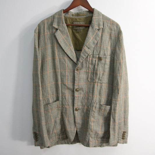 NIGEL CABOURN Linen Check Tailored Jacket Size 50