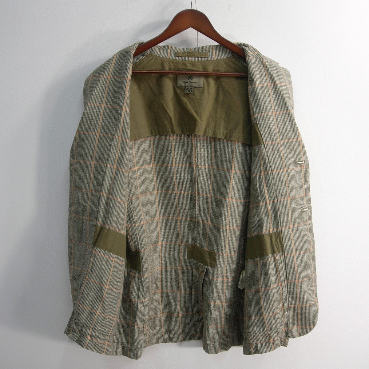NIGEL CABOURN Linen Check Tailored Jacket Size 50