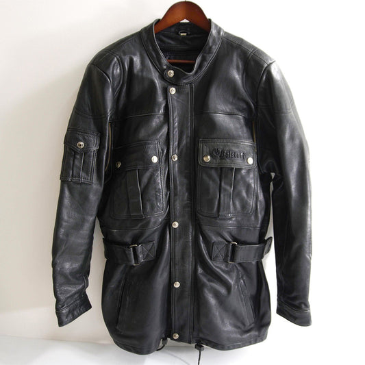 BELSTAFF Black Leather Motorcycle Jacket Size 40
