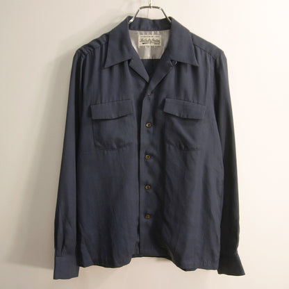 WACKO MARIA Rayon Open Collar Long Sleeve Shirt Navy Size S