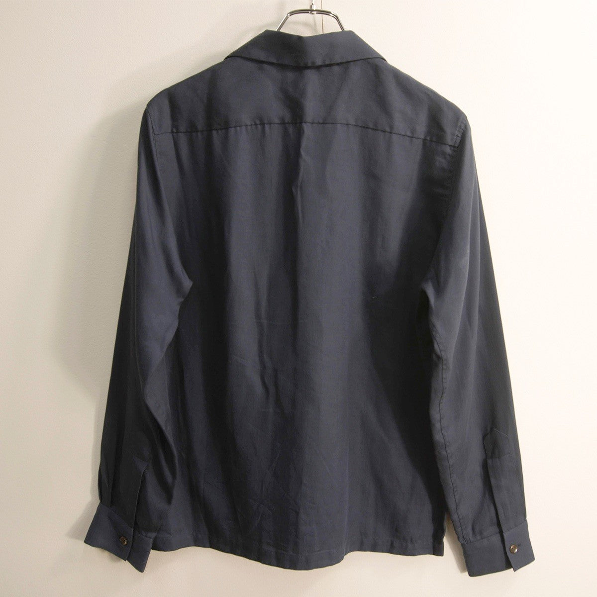 WACKO MARIA Rayon Open Collar Long Sleeve Shirt Navy Size S