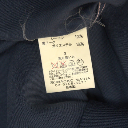 WACKO MARIA Rayon Open Collar Long Sleeve Shirt Navy Size S