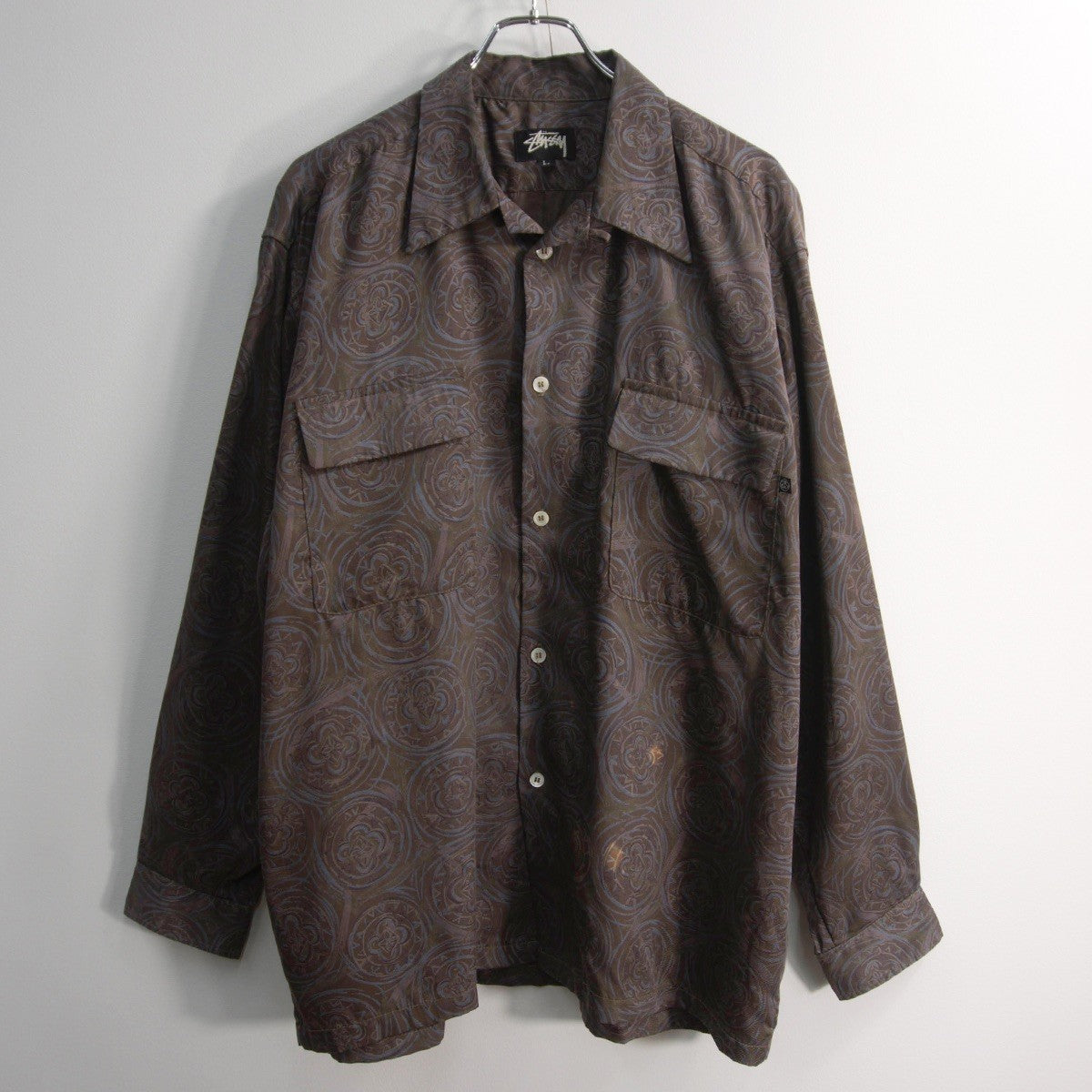 STUSSY 80s USA Made Open Collar Rayon Shirt Size L