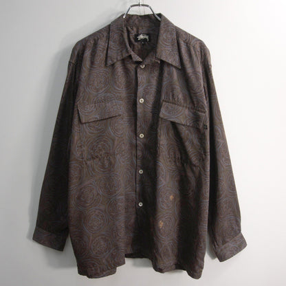 STUSSY 80s USA Made Open Collar Rayon Shirt Size L