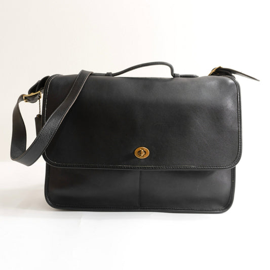 OLD COACH Turnlock Leather Flap Bag Black