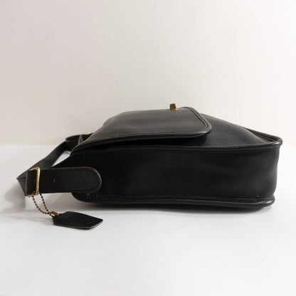 OLD COACH Turnlock Leather Flap Bag Black