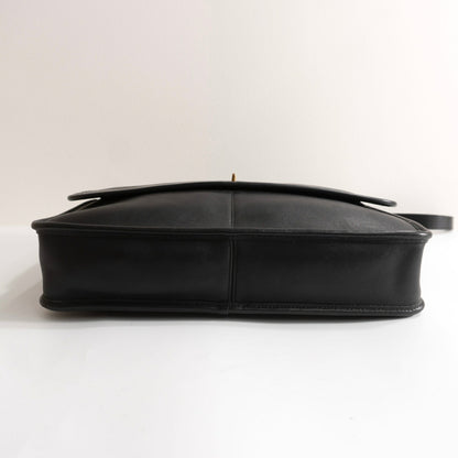 OLD COACH Turnlock Leather Flap Bag Black