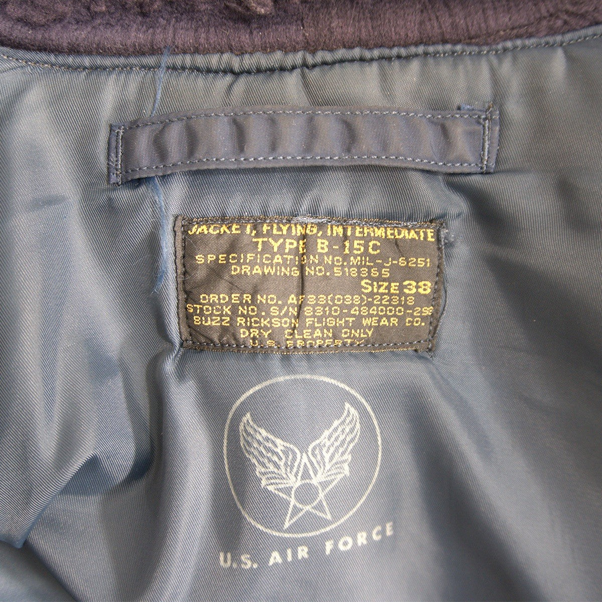 BUZZ RICKSON B-15C Flight Jacket Navy Size 38