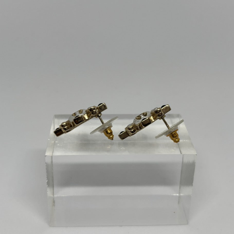 CHANEL CC Logo Oval Faux Pearl Earrings Gold Size ONE SIZE