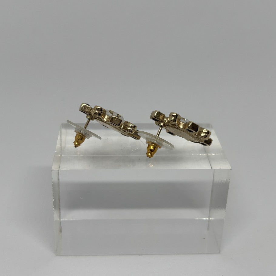 CHANEL CC Logo Oval Faux Pearl Earrings Gold Size ONE SIZE