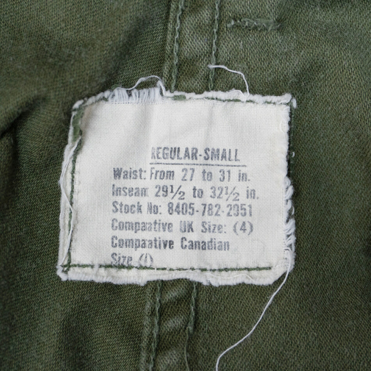 US ARMY 60s M-65 Aluminum Zip Cargo Pants Size SMALL-REGULAR