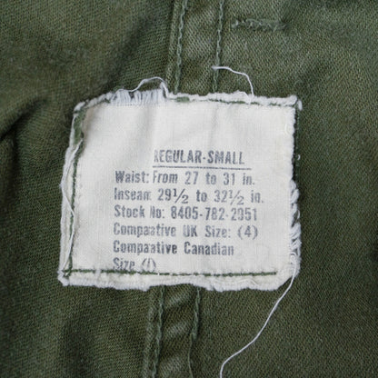US ARMY 60s M-65 Aluminum Zip Cargo Pants Size SMALL-REGULAR