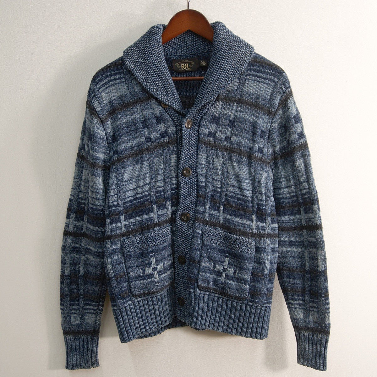 RRL Indigo Cotton Blend Shawl Collar Cardigan Size M