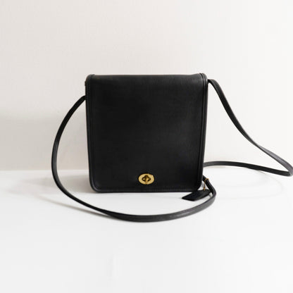 OLD COACH Turnlock Leather Flap Bag Navy