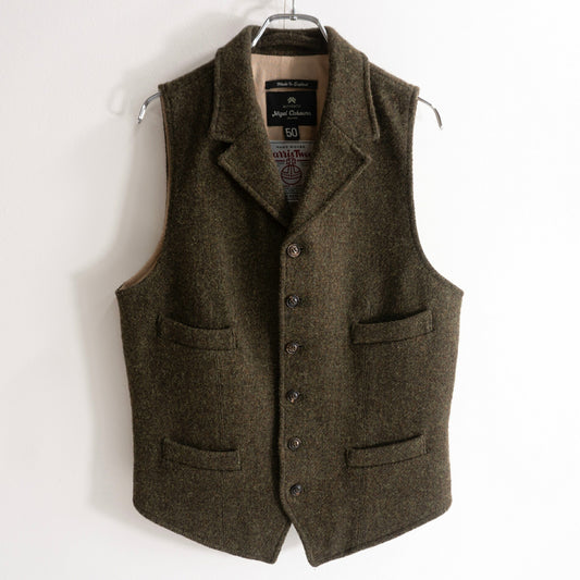 NIGEL CABOURN Mallory Harris Tweed Wool Vest Green Size 50