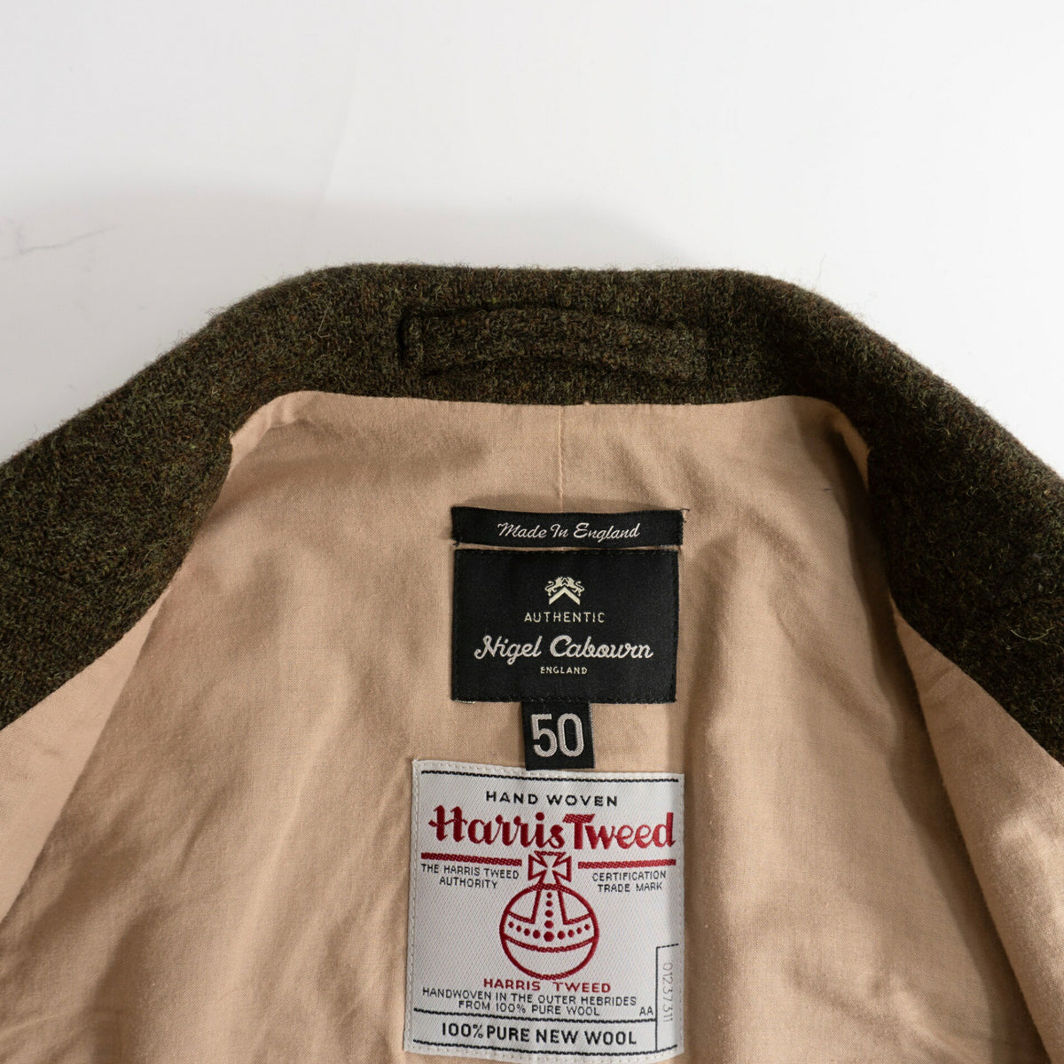 NIGEL CABOURN Mallory Harris Tweed Wool Vest Green Size 50