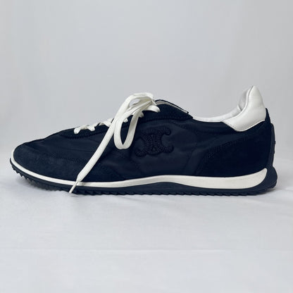 CELINE Triomphe Nylon Suede Low Sneakers Black Size 25.5cm