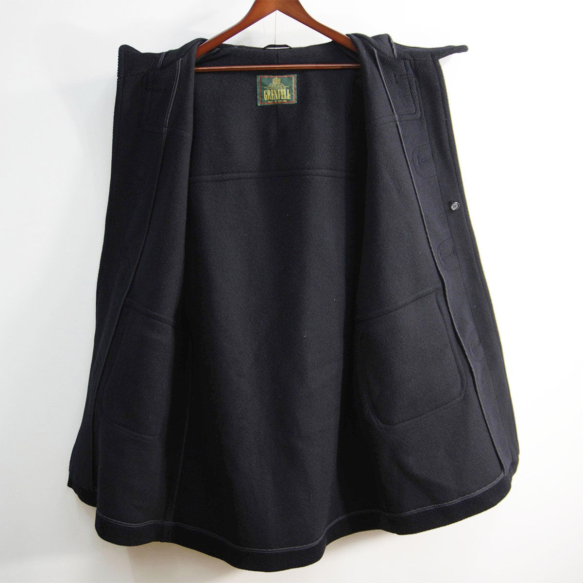 GRENFELL England Herringbone Duffle Coat Black Size 38