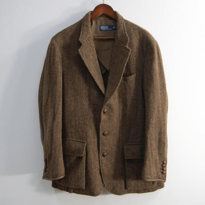 POLO RALPH LAUREN Leather Piping Tweed Jacket Size LL