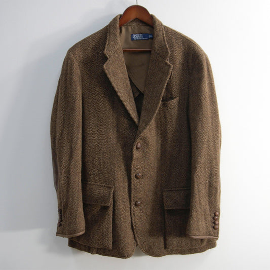 POLO RALPH LAUREN Leather Piping Tweed Jacket Size LL