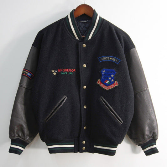 MCGREGOR Full-Deco Sleeve Leather Varsity Jacket Size M