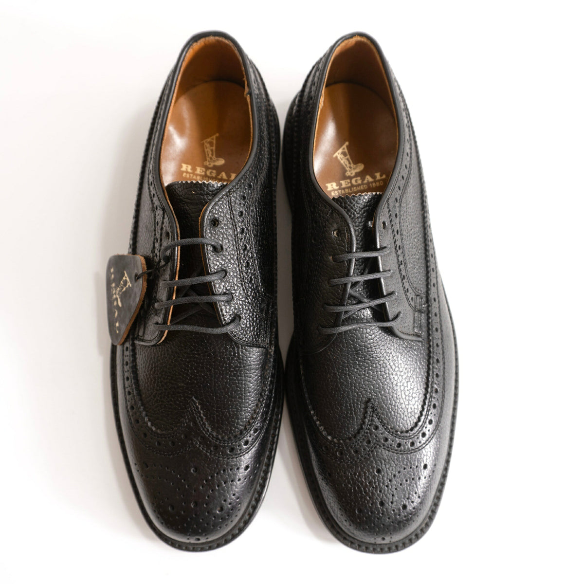 REGAL Wingtip Leather Shoes Black Size 24.5EE